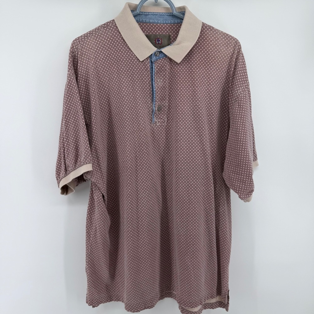 The Territory Ahead Mens XL Star Print Polo Burgundy Cotton Short Sleeve Vintage